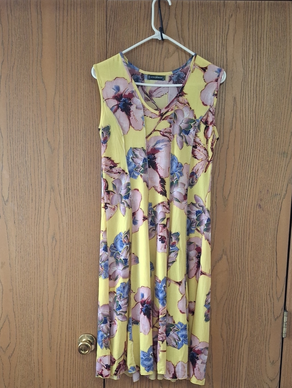 Yellow Floral Midi Dress with V-Notch Neck